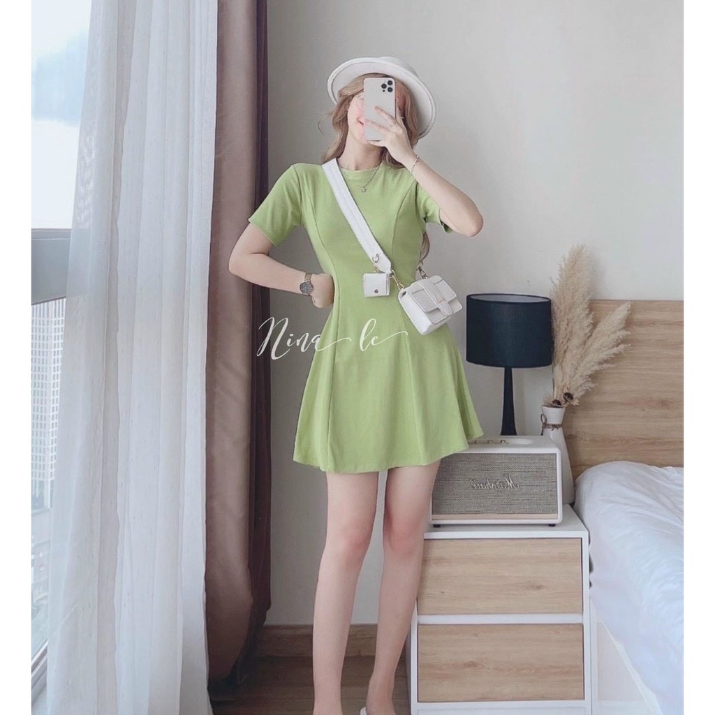 [HCM] Đầm Nữ Cổ Tròn Tay Con Gân Tâm Thời Trang Nữ Sam Closet Free Size 40-55kg