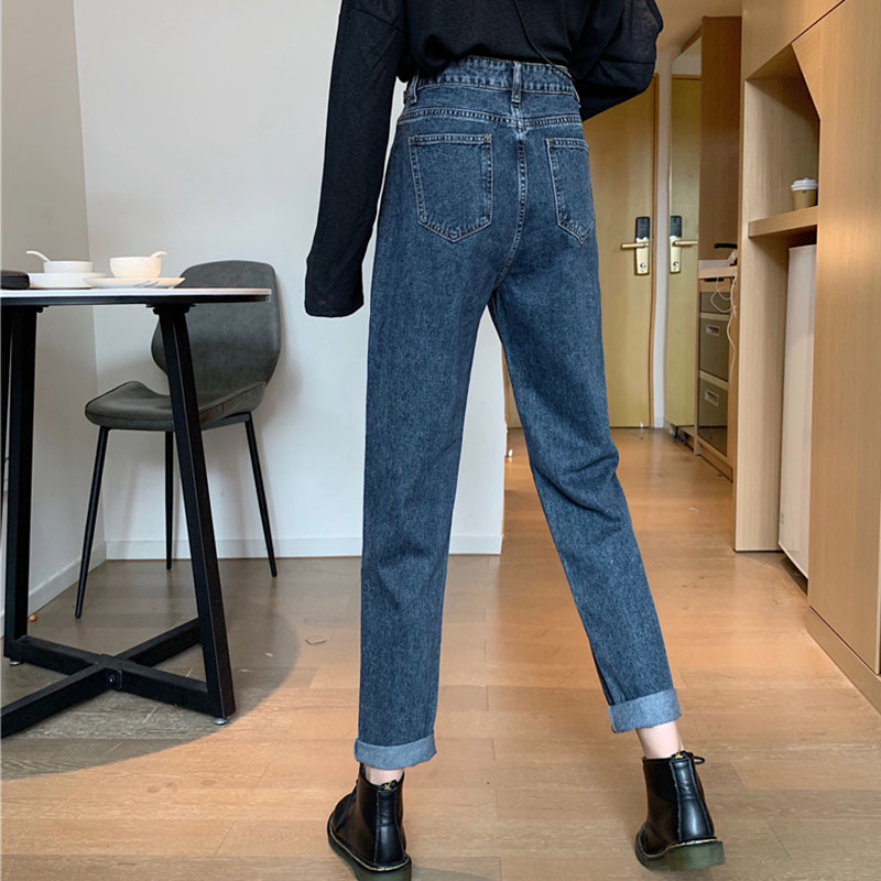 IELGY   Quần denim Màu Đen Ống Rộng Lưng Cao Dễ Phối Đồ Thời Trang Cho Nữ