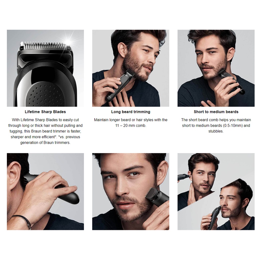 Tông đơ cắt tóc, cạo râu Braun 6 in 1, tỉa lông mũi, đa năng | chính hàng