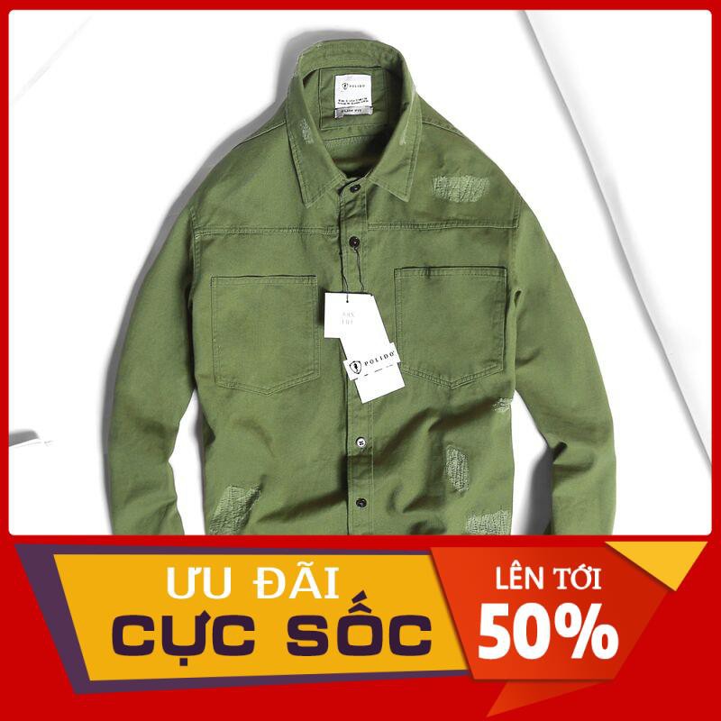 Sơ mi Khaki rách độc đáo, bụi bặm nam tính