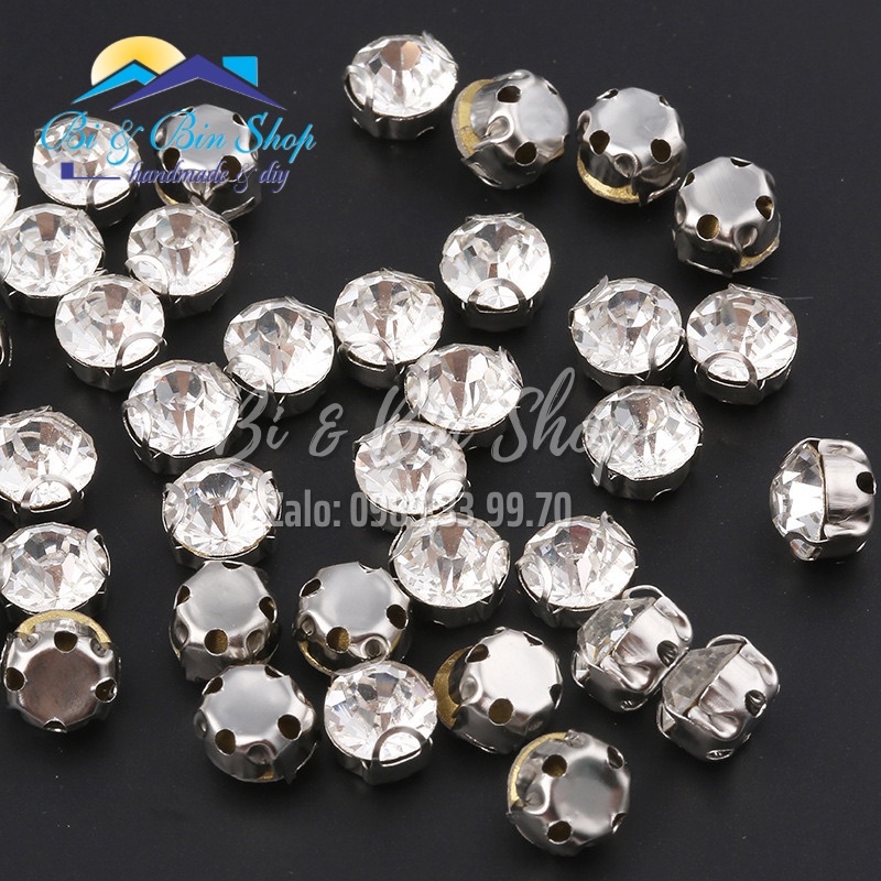 100 Viên Đá Đế Tròn 2D Hạt Pha Lê Trắng 3-4-5-6-7-8-10mm Đính Kết Trang Phục thời Trang