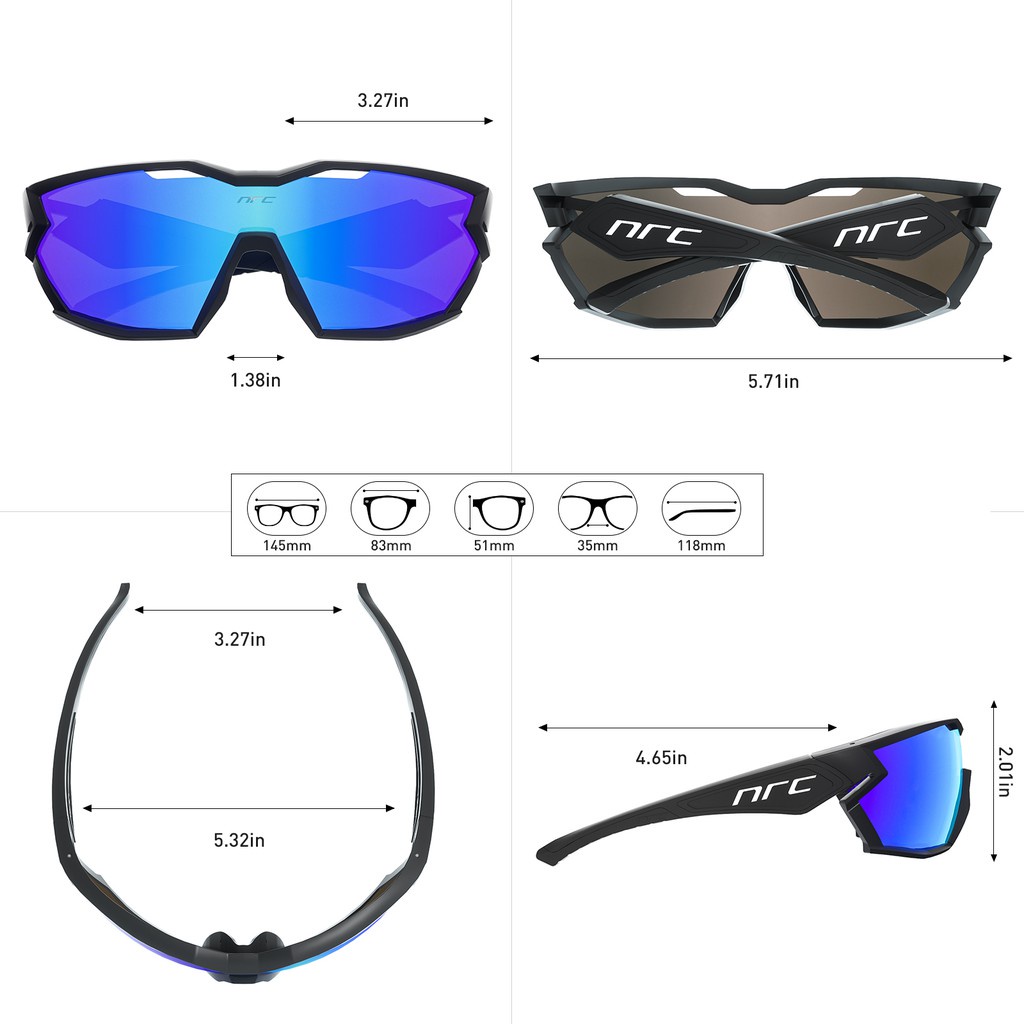 NRC Đi Xe Đạp Kính Mũ Nam Nữ 3 Ống Kính Xe Đạp Kính Mát Uv400 Ngoài Trời Chống Nắng Unisex Retro Thể Thao Lái Xe Chạy Phân Cực ]