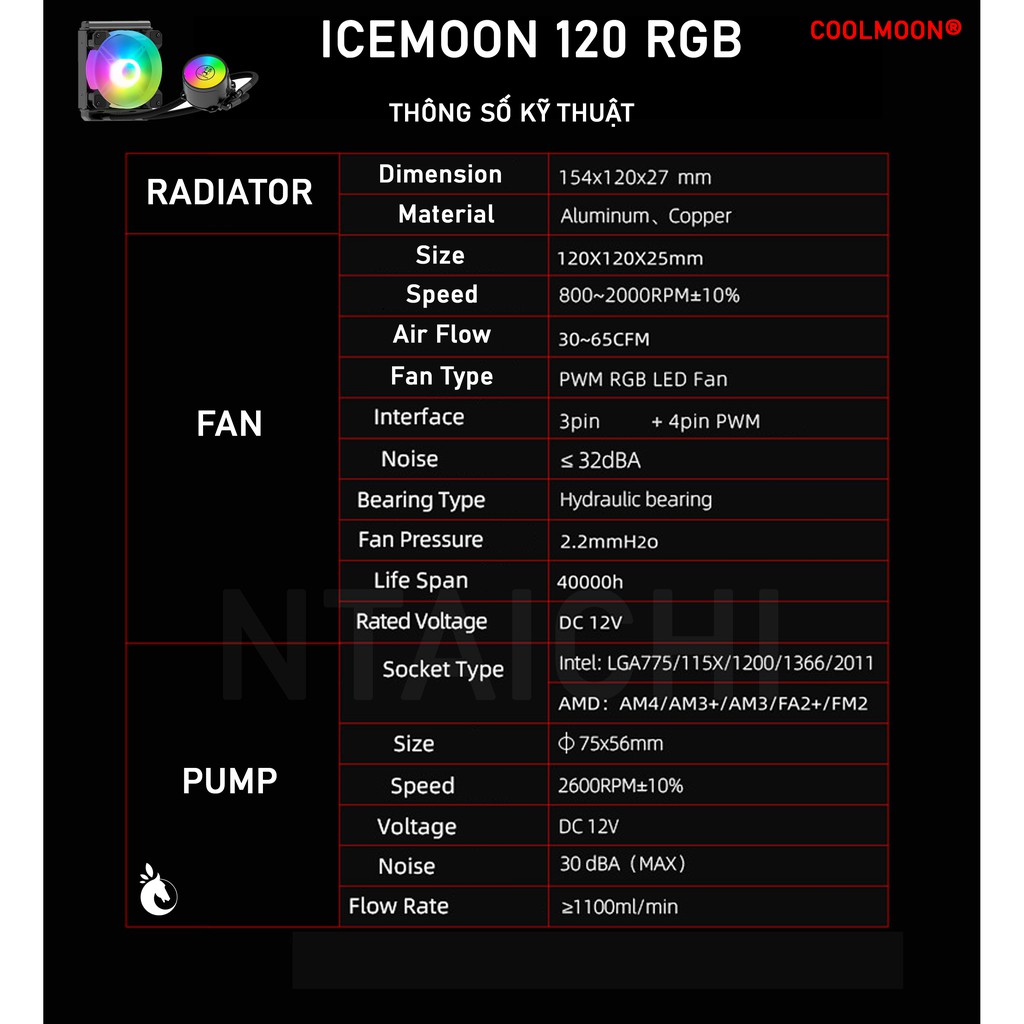 Tản nhiệt nước ALL IN ONE COOLMOON ICEMOON RGB 120 RGB