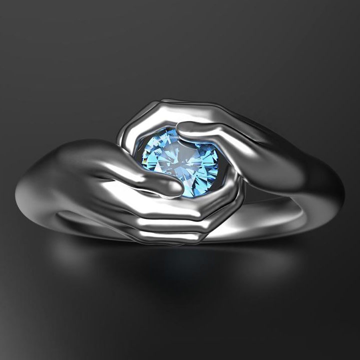 925 Silver Women's Fashion Clada Ring Hand Guard Mermaid Tears Aquamarine Jewelry Ring for Girlfriend Size 6-13