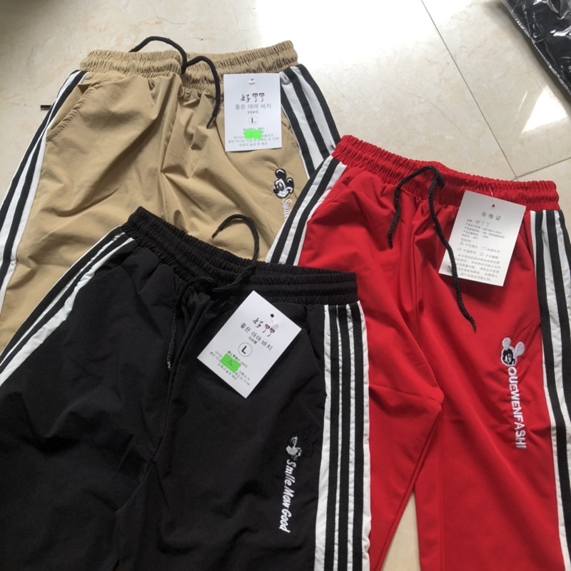 Quần Gió thể thao bo gấu nữ co giãn nhẹ không nhăn Thêu Hit Hot