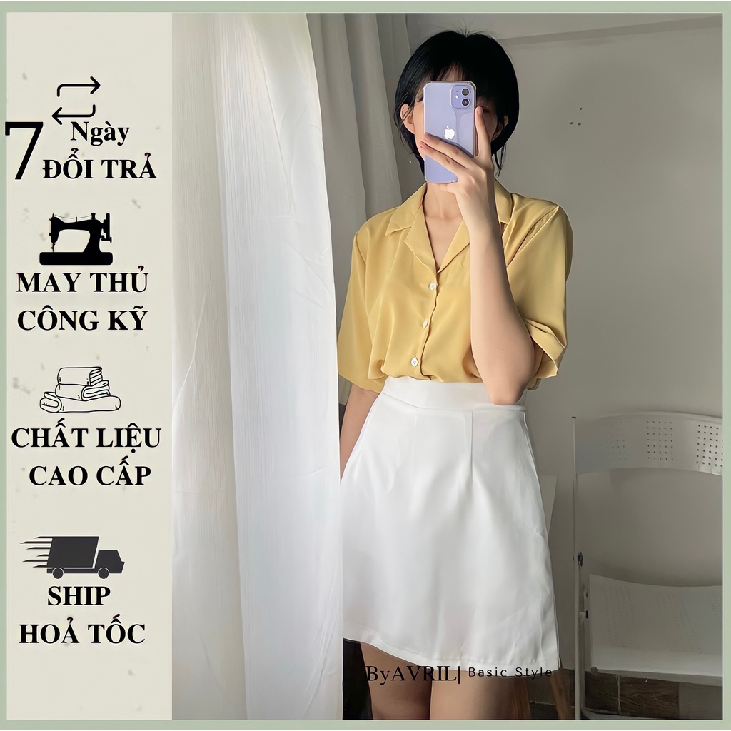 Áo sơ mi nữ tay ngắn cổ vest màu vàng form rộng kiểu Hàn Quốc chất mát không nhăn SMCT03