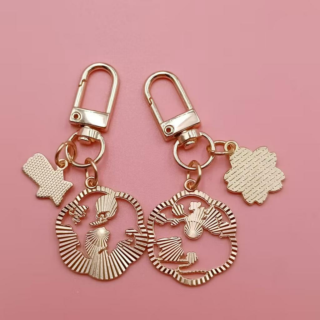 Móc Chìa Khóa Hình Thỏ / Mèo / Hoa Đào Hoạt Hình Tráng Men Dễ Thương Trang Trí Túi Xách DIY