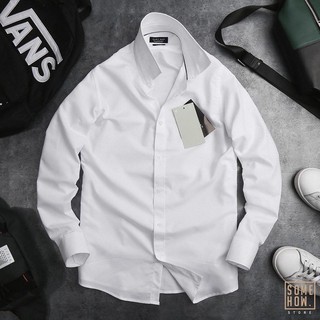 Áo sơ mi nam tay dài trắng tinh cao cấp chất cotton sồi mặc mát (Kèm video thật)