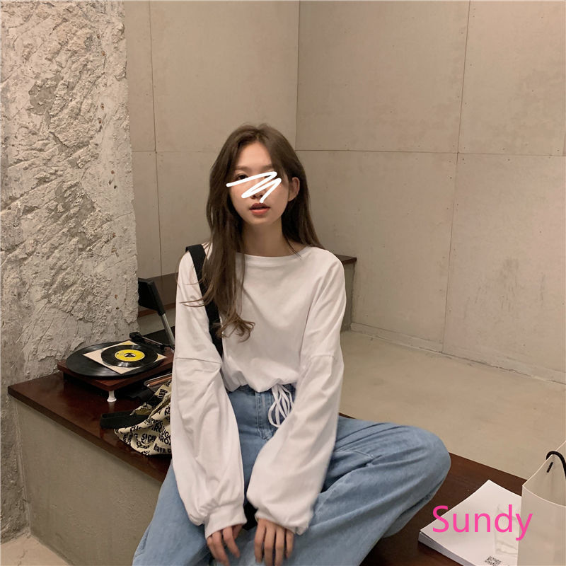[ Mã 11FASHIONSALE1 giảm 10K đơn 50K ] Áo thun dài tay dáng rộng rút dây thời trang mùa thu xinh xắn cho nữ | BigBuy360 - bigbuy360.vn