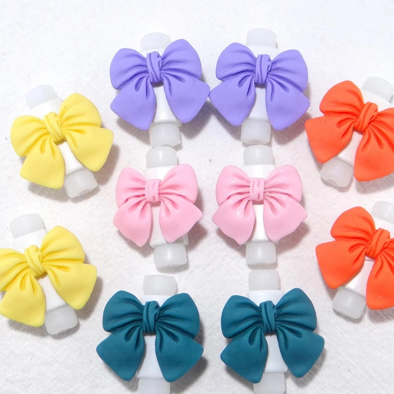 1 Cặp Phụ Kiện Bảo Vệ Dây Cáp Sạc USB Hình Nơ 3D Dễ Thương Cho iphone