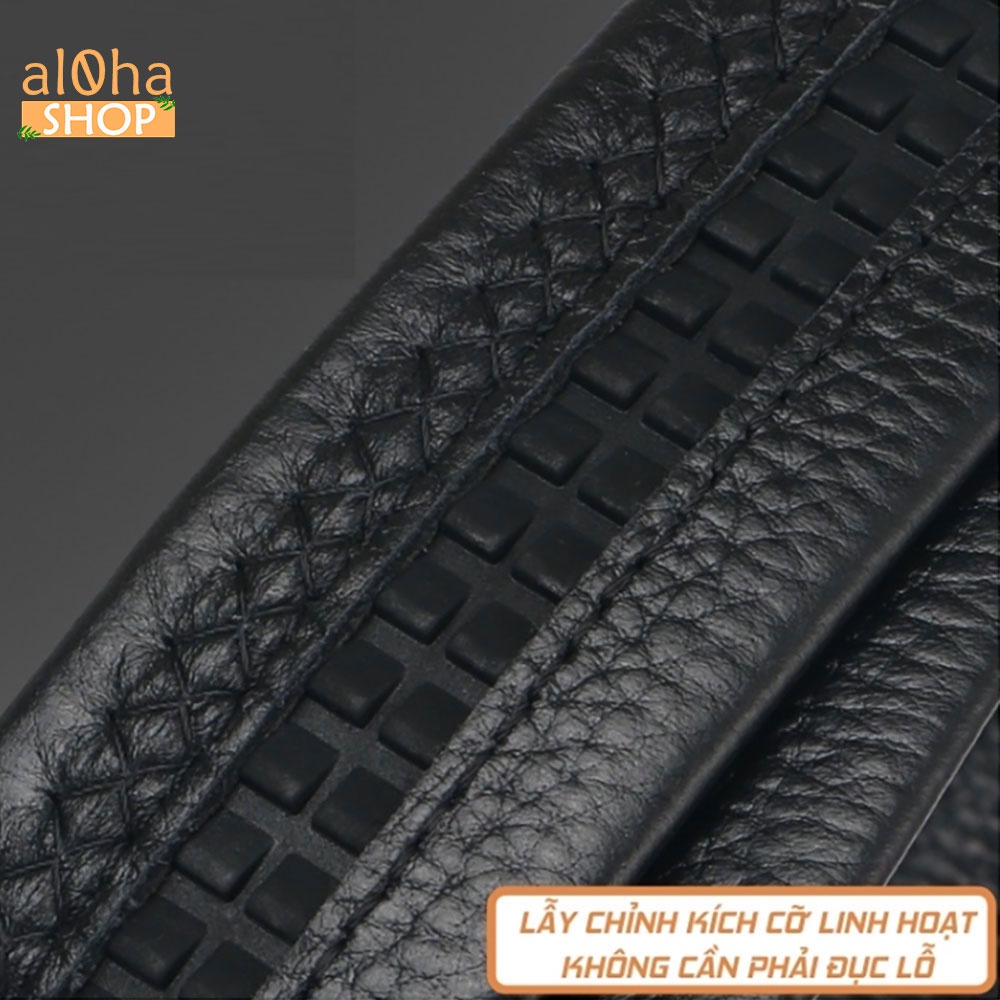 Thắt lưng da nam cao cấp mặt tròn đính đá xoay 360, khoá tự động - al0ha Shop