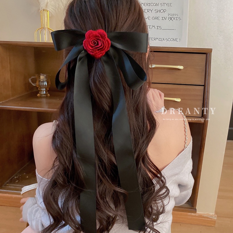 Kẹp Tóc Vải Satin Hình Hoa Hồng Phong Cách Pháp Thời Trang Cho Nữ