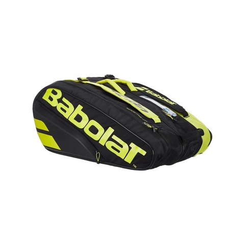 Túi đựng vợt tennis Babolat Pure Aero 12 Pack Bag Black/Yellow mẫu mới có 3 ngăn đựng tối đa 12 vợt