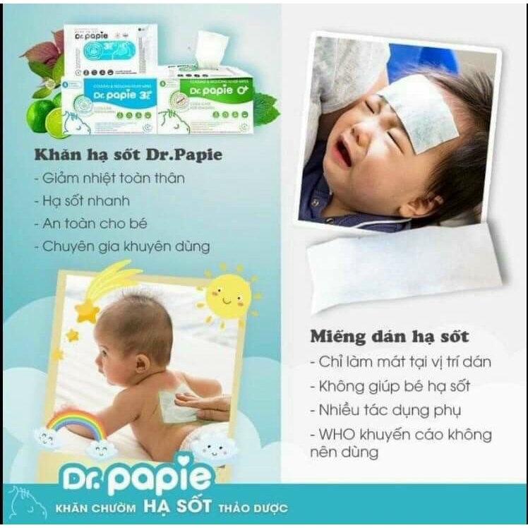 [CHÍNH HÃNG] Khăn lau hạ sốt cho bé từ sơ sinh hộp 5 gói x 5 khăn Dr Papie