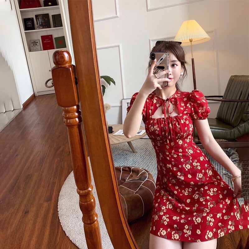 [ẢNH/ VIDEO THẬT] ĐẦM VÁY HOA ĐỎ KHOÉT NGỰC | BigBuy360 - bigbuy360.vn