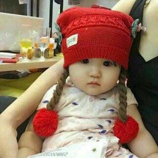 Mũ len kèm tóc giả cho bé