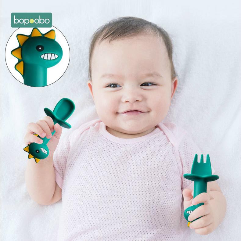 Bộ muỗng nĩa MAMIMAMIHOME bằng silicone cấp thực phẩm kiểu hoạt hình cho trẻ em