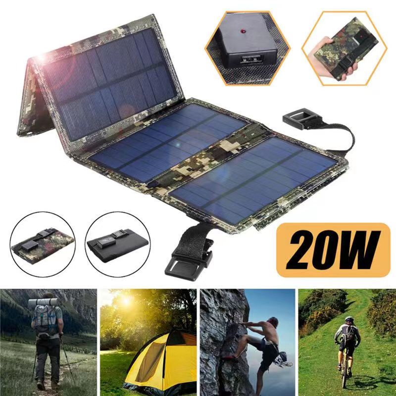 Tấm Pin Năng Lượng Mặt Trời Chống Thấm Nước 20w 5v Có Thể Gập Lại Dành Cho Điện Thoại Di Động