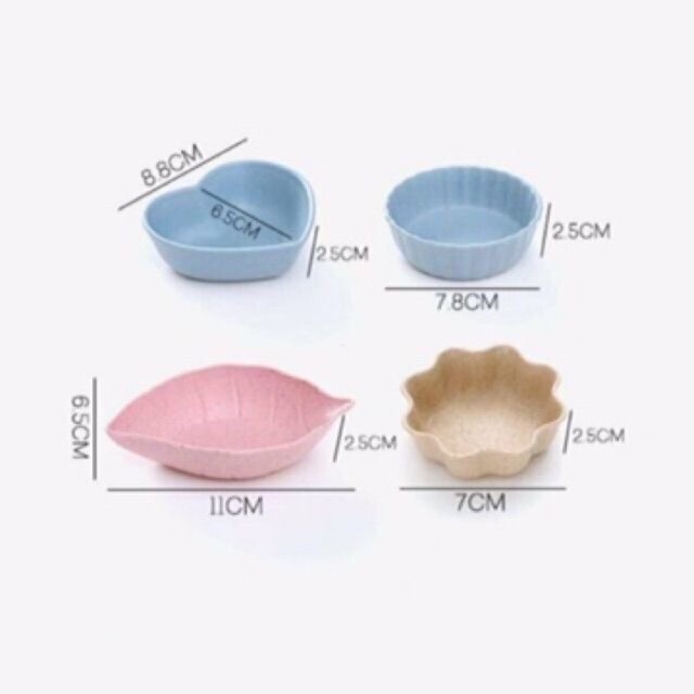 Bát đựng gia vị hình hoa, lá, trái tim, tròn chất liệu nhựa lúa mạch an toàn cho sức khoẻ
