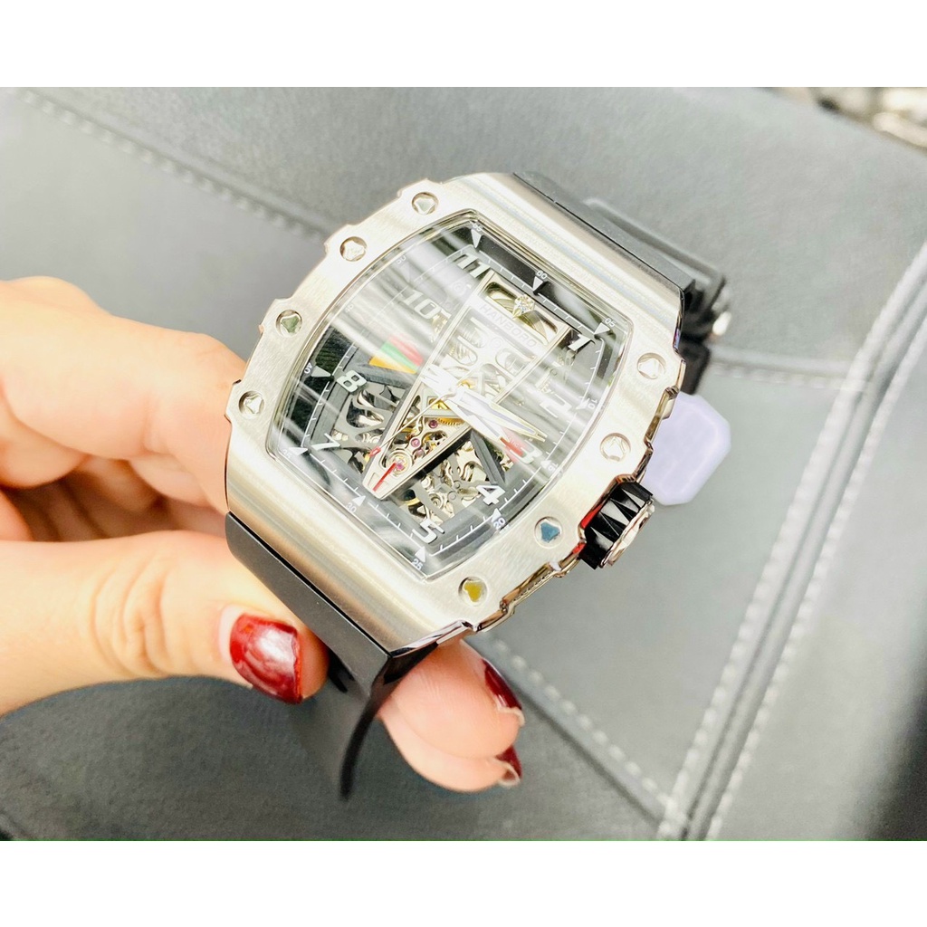 Đồng Hồ Nam Hanboro Automatic HBR983 , Dây Cao Su Màu Đen , Size 41x50mm fullbox