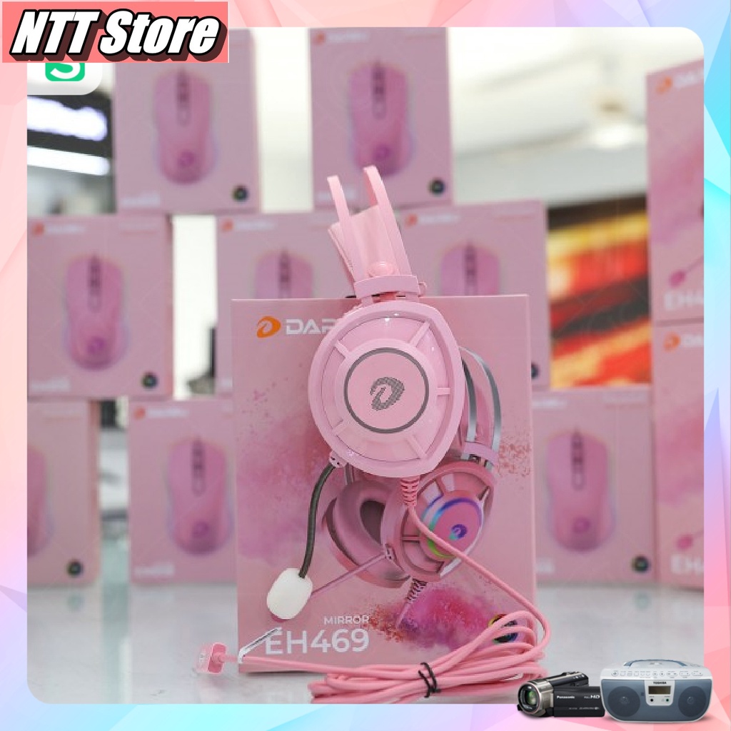 Tai Nghe Mèo Hồng DAREU EH469 Jack cắm Usb Âm thanh 7.1 LED RGB Màu Pink Chính Hãng -NTT Store