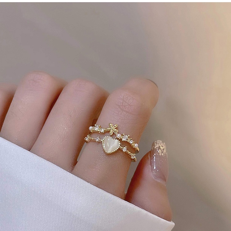 Nhẫn Đính Đá Opal Ngọc Trai Nhân Tạo Thời Trang Cho Nữ