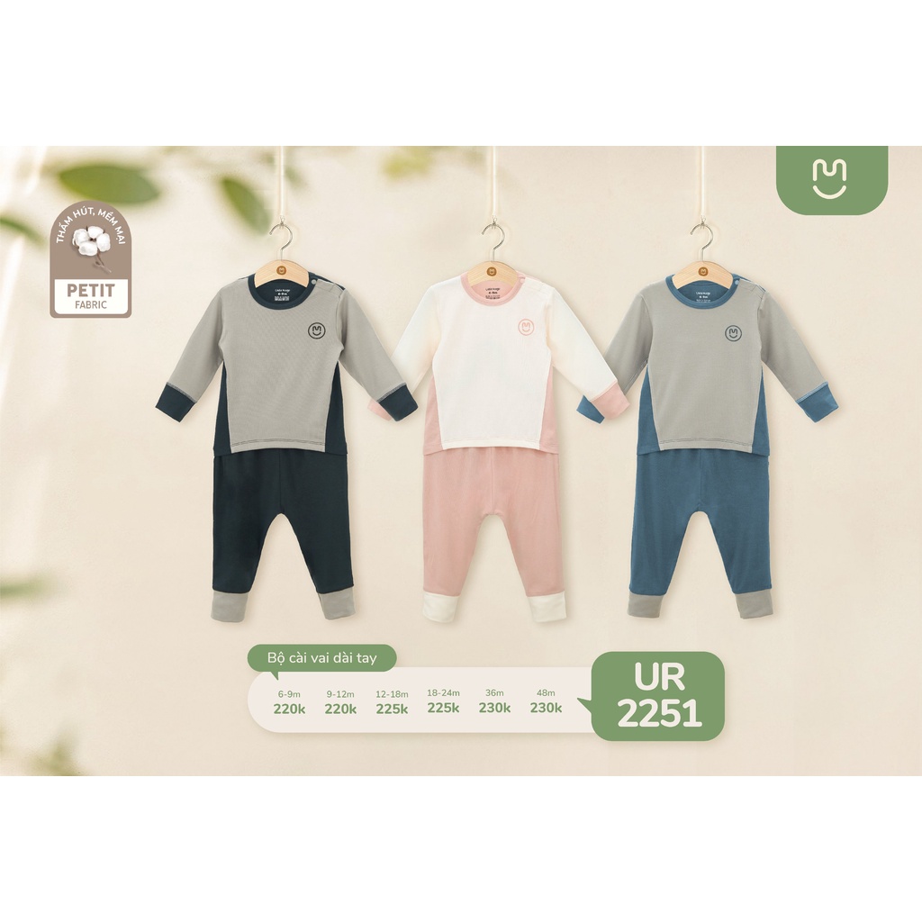 Bộ thu đông cho bé dài tay Ualarogo 6 tháng - 4 tuổi vải Petit giữ ấm co giãn thoáng mềm 2251