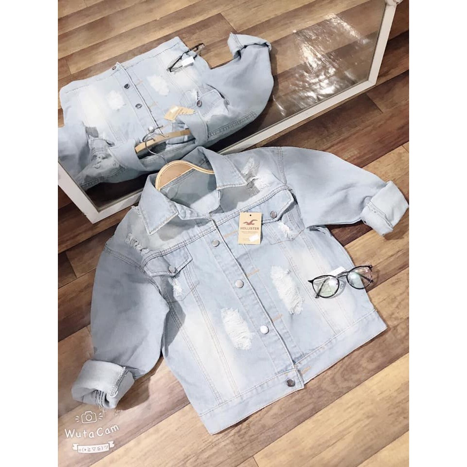 quần jean nữ cổ bẻ xanh nhạt rách mode 03