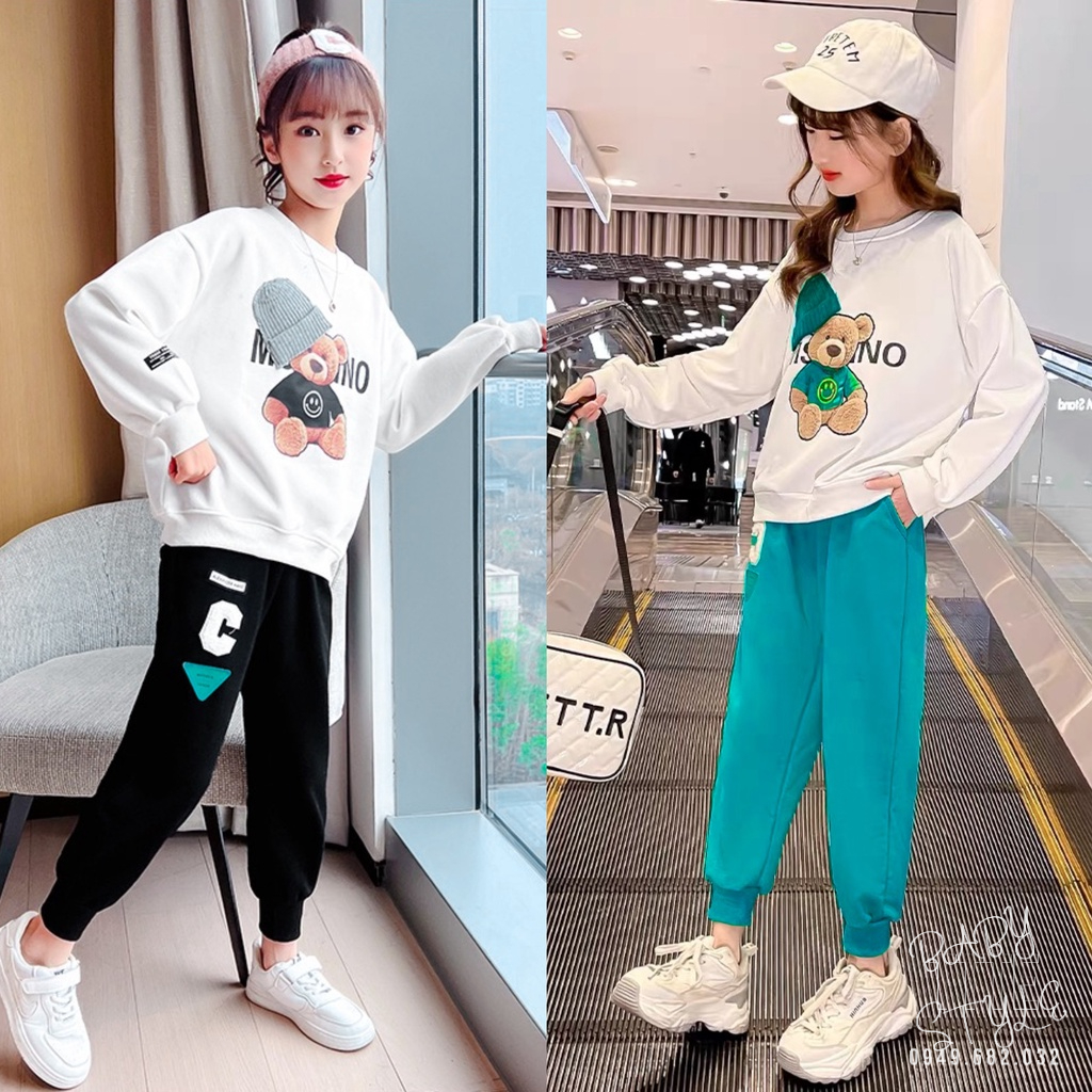 Bộ quần áo thu đông bé gái &quot;MOHINO&quot; 14-48kg. Bộ quần áo dài tay bé gái 4-15 tuổi. Vải da cá dày dặn. G49