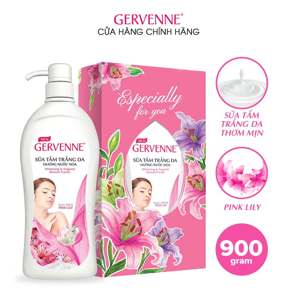 Gervenne Hộp quà sữa tắm trắng da Pink Lily 900gr