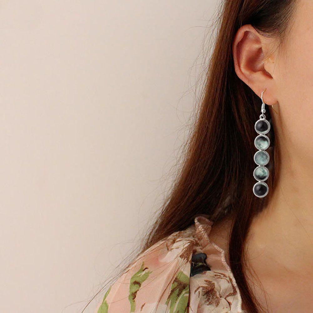 JARRED 1 Đôi Bông Tai Dài Hình Mặt Trăng Kính