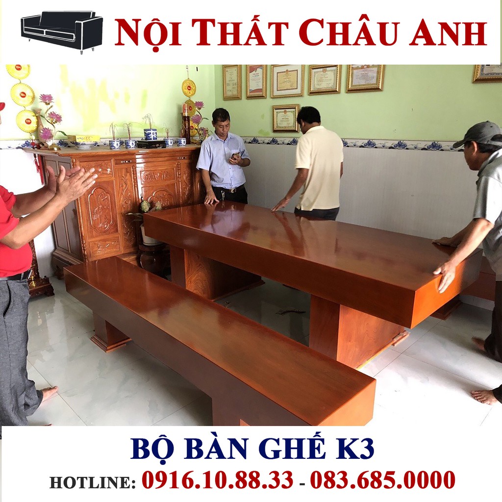 [Hàng Thủ Công] Bộ Bàn Ghế K3 Nguyên Khối Hộp - Gỗ Xoan Đào