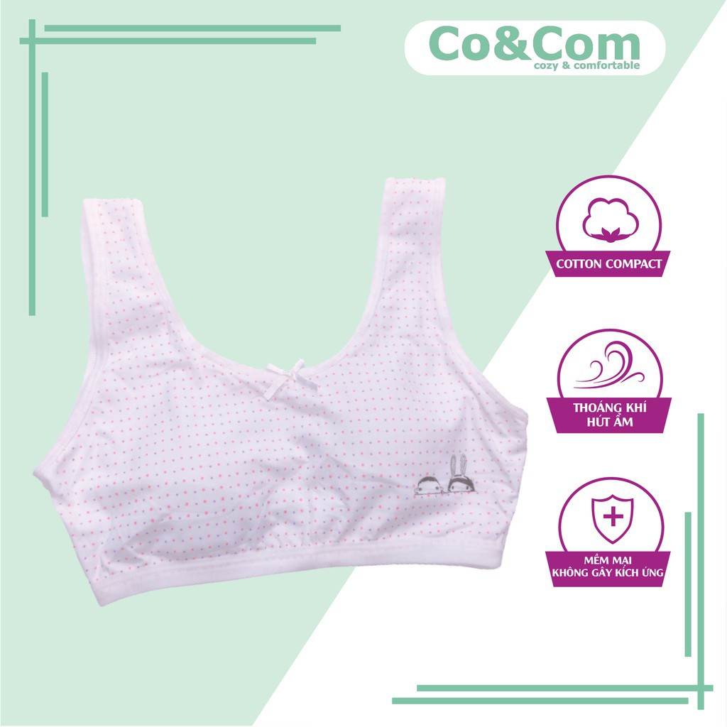 Áo Bra/ Áo Lót Học Sinh Trắng Chấm Bi Nhí Co&Com AL01109, Chất Liệu Cotton Sợi Bông Mềm Mịn, Co Giãn, Kháng Khuẩn