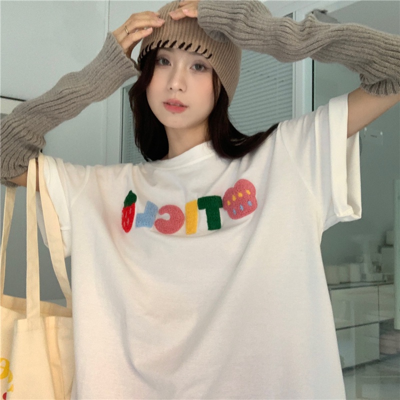 SUXI Áo Thun Tay Ngắn Dáng Rộng In Chữ Thiết Kế Đơn Giản Thời Trang Mùa Hè Cho Nữ