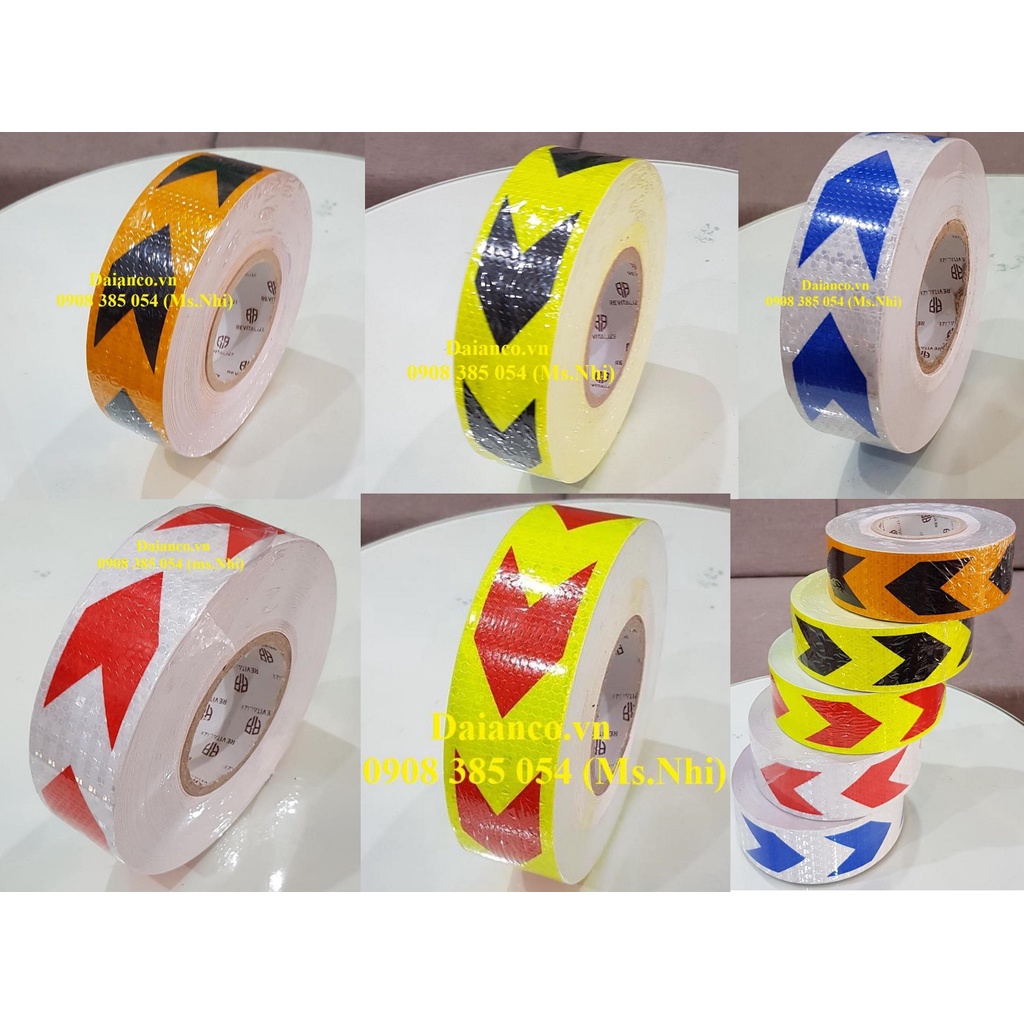 Băng keo phản quang 3M hình mũi tên nhỏ 5 màu lựa chọn - Bản 5cm dài 50m- Hình thật