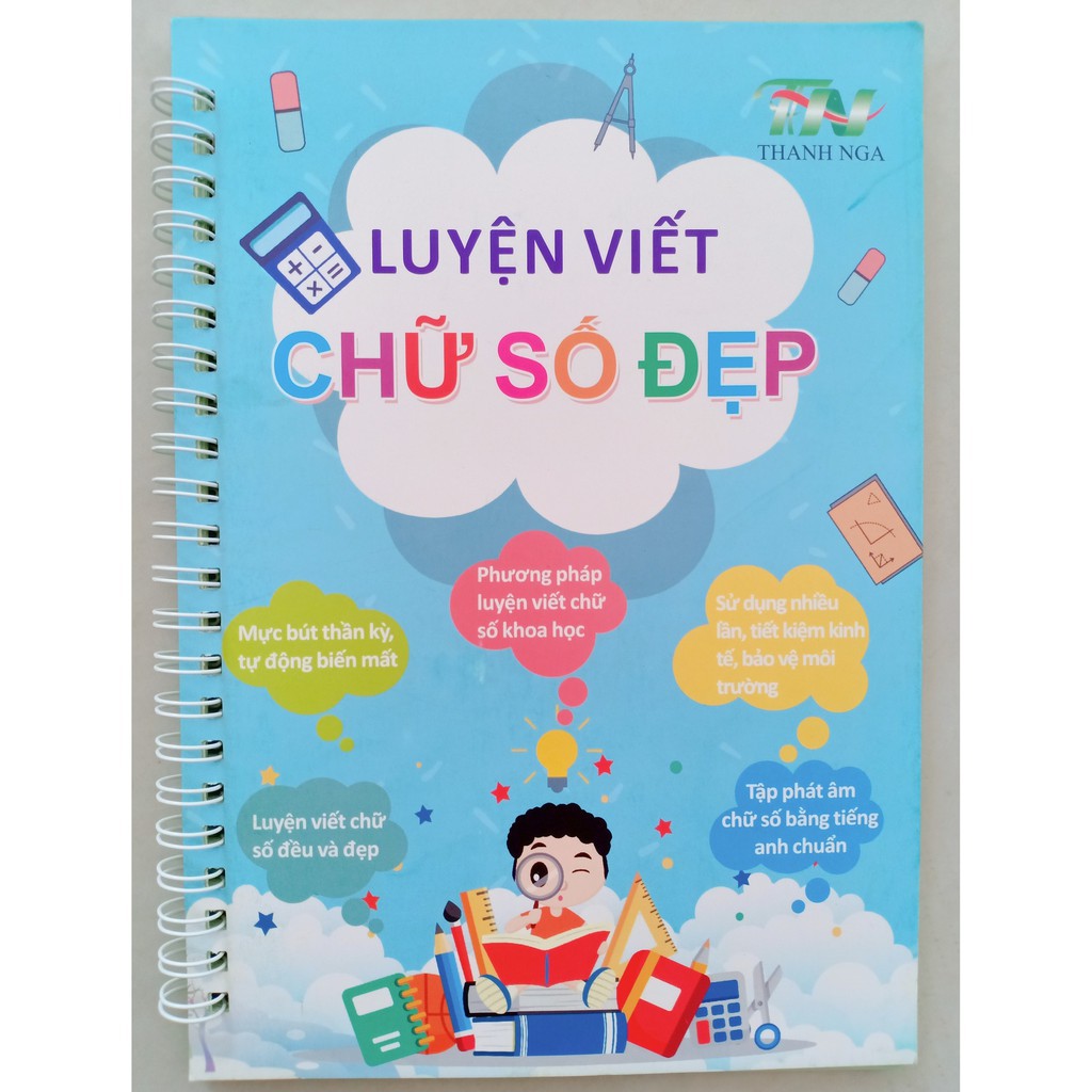 Combo 3 quyển vở luyện viết chữ số đẹp thần kỳ - tặng kèm bút viết mực tự bay dùng mãi mãi