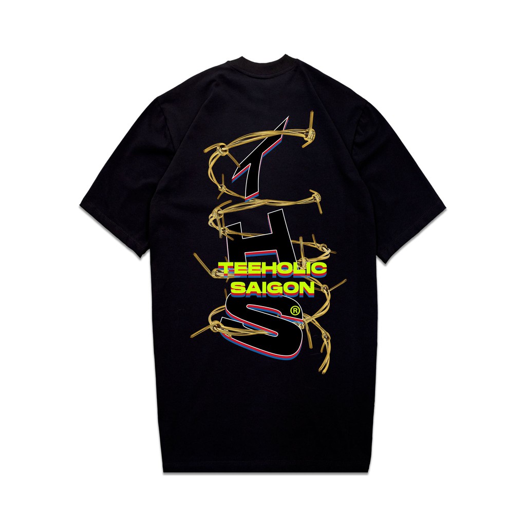 Áo Thun Unisex TeeHolic In Logo THS Gai Dọc - Màu Trắng Đen Xanh