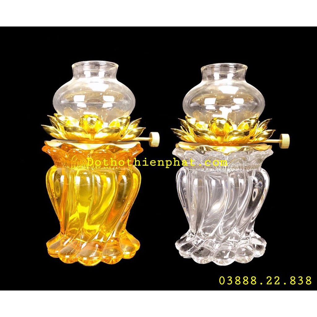 Đèn đốt dầu lưu ly cao 12cm màu trắng và vàng