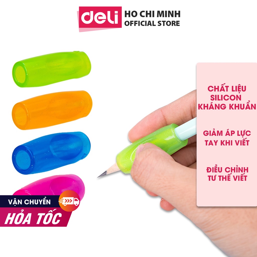 Dụng cụ hỗ trợ cầm nắm bút cho học sinh Deli - giúp bé tập viết hỗ trợ định hình tay bút - vỉ 4 chiếc - 507