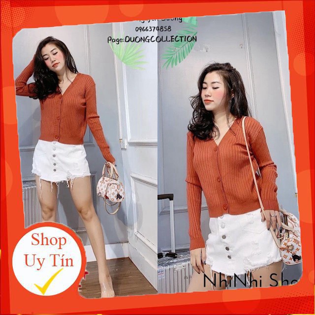 Áo cadigan len 3 khuy giữa, Khoác len dài tay khuy nhựa AK1410 - NhiNhiShop