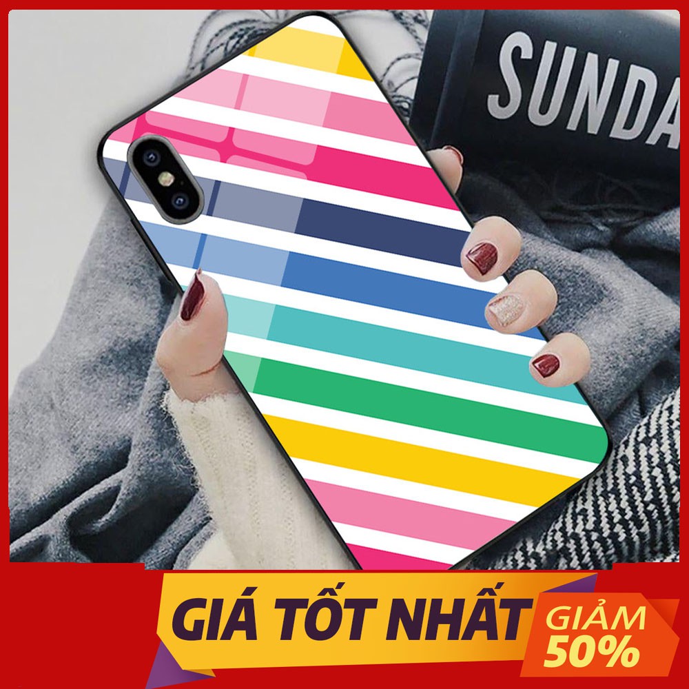 Ốp lưng iPhone X/XS_XS max _ốp kính iPhone _ in hình đường kẻ _ Tặng cường lực iPhone