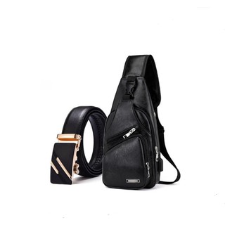 Combo túi da đeo chéo dc297 thắt lưng da nam 2xv