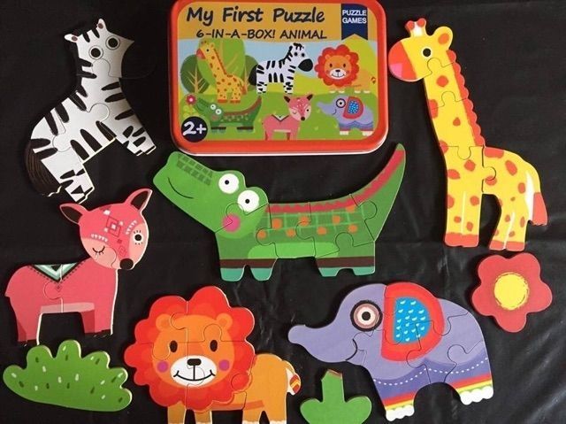 Bộ Xếp Hình 6 Hình Khởi Đầu My First Puzzle Hộp Sắt Cho Bé 2-5 Tuổi - Tranh Ghép 3D. Hàng chuẩn