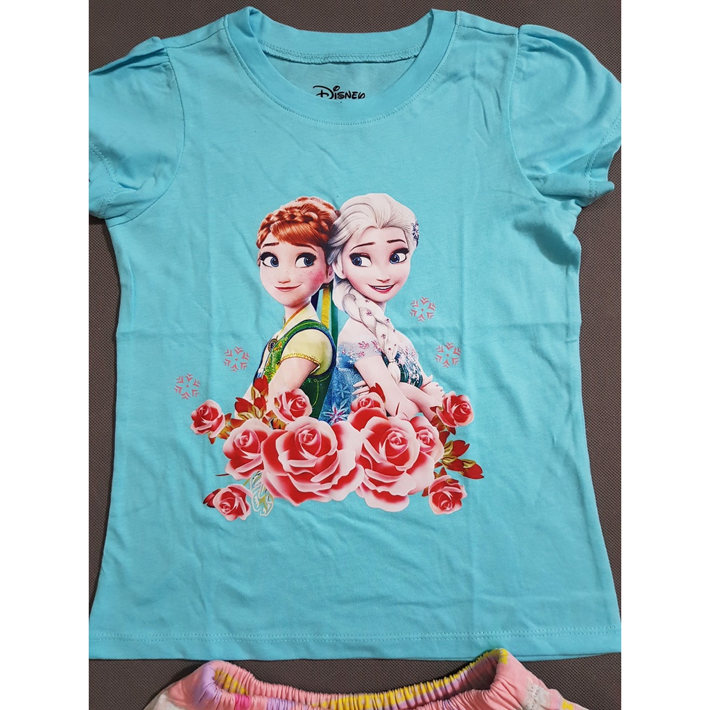Bộ áo thun cotton váy quần công chúa elsa cho bé gái