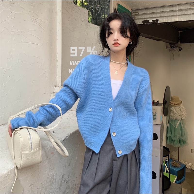 Áo cardigan len basic, dáng ngắn, cổ V (có ảnh thật)