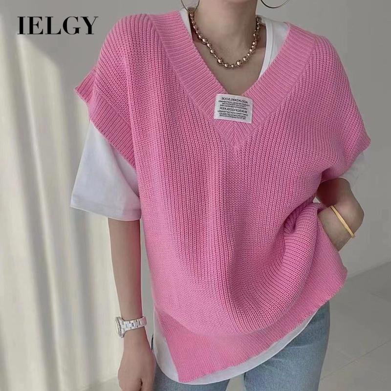 IELGY Áo Dệt Kim Mỏng Mùa Hè Dáng Suông Cộc Tay Cổ Chữ V Cho Nữ