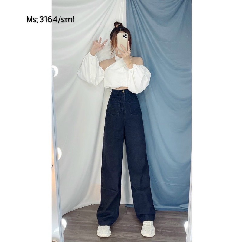 Quần baggy jeans ống rộng lưng cao rách gối