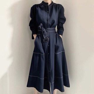 Đầm sơ mi nữ cổ tàu thời trang - Đầm sơ mi nữ đẹp Hàn Quốc kèm belt