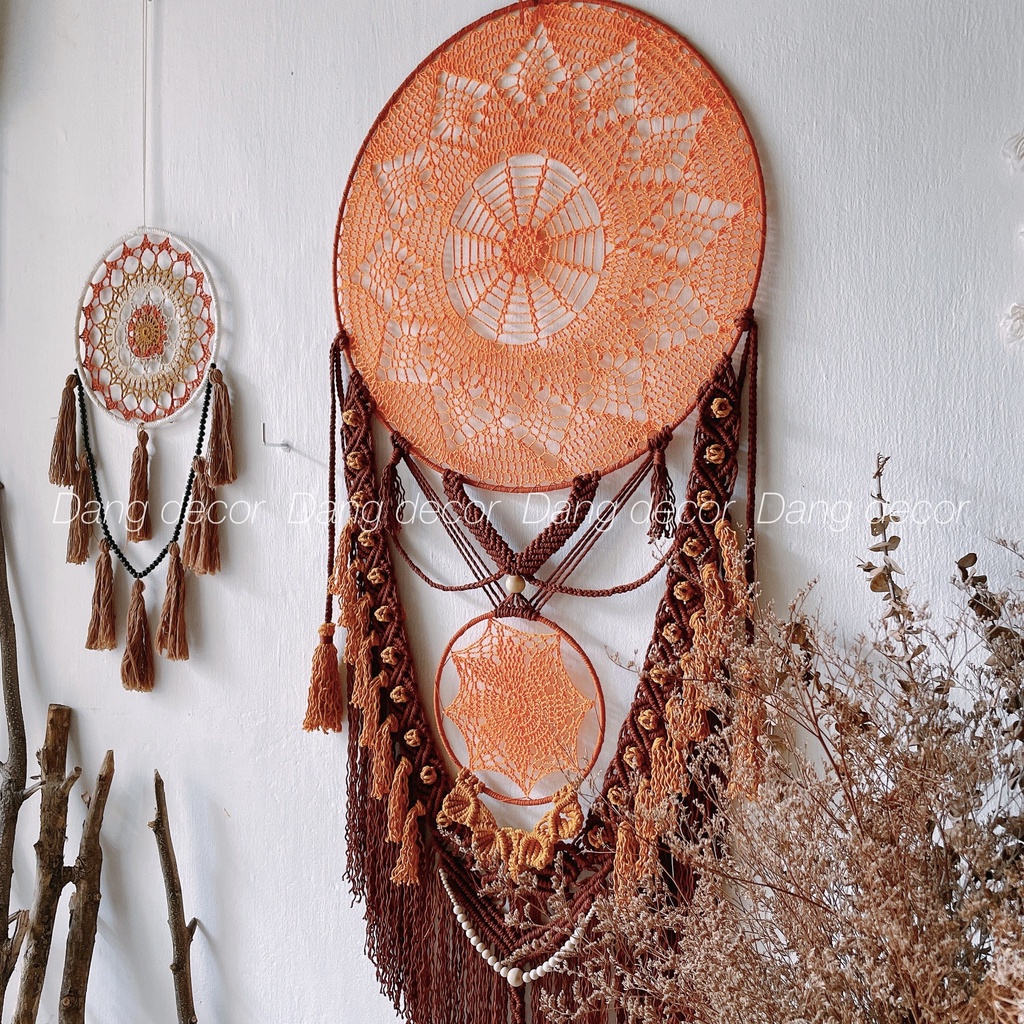 Dreamcatcher màu nâu gỗ phong cách vintage trang trí nhà cửa size lớn