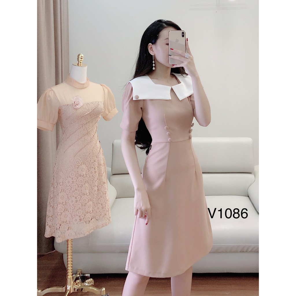 [ xả kho ] MiD Mie Design - Đầm be hàng thiết kế V1086  ảnh thật